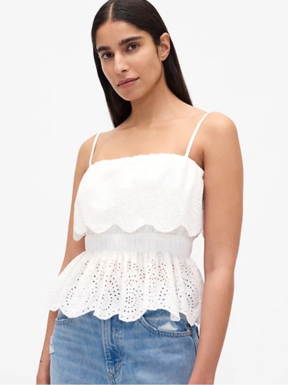 GAP White Poplin Eyelet Ruffle Camisole XXL NWT